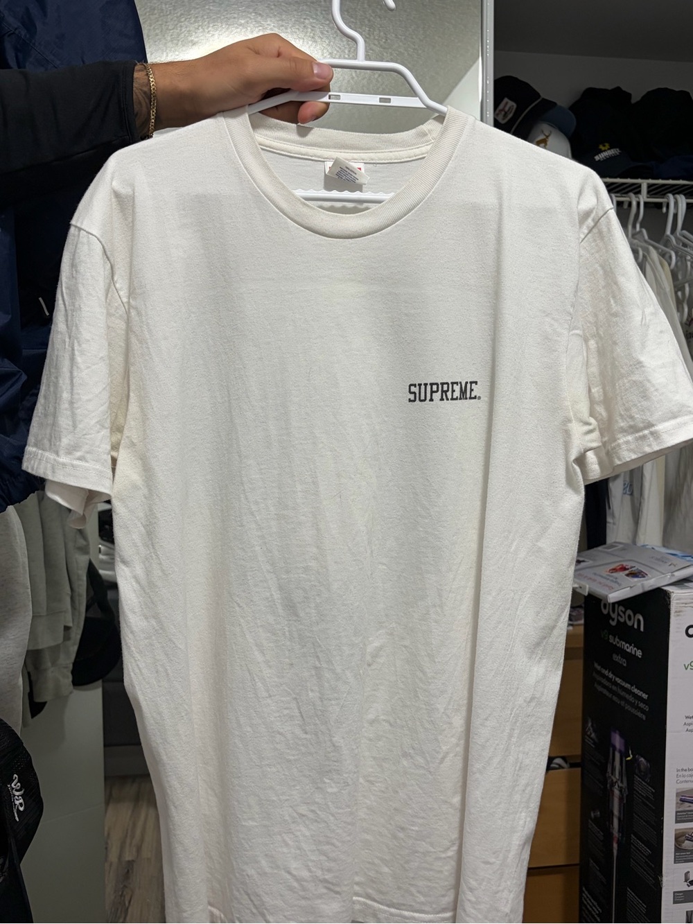 Supreme White T-Shirt with Small Black Chest Logo